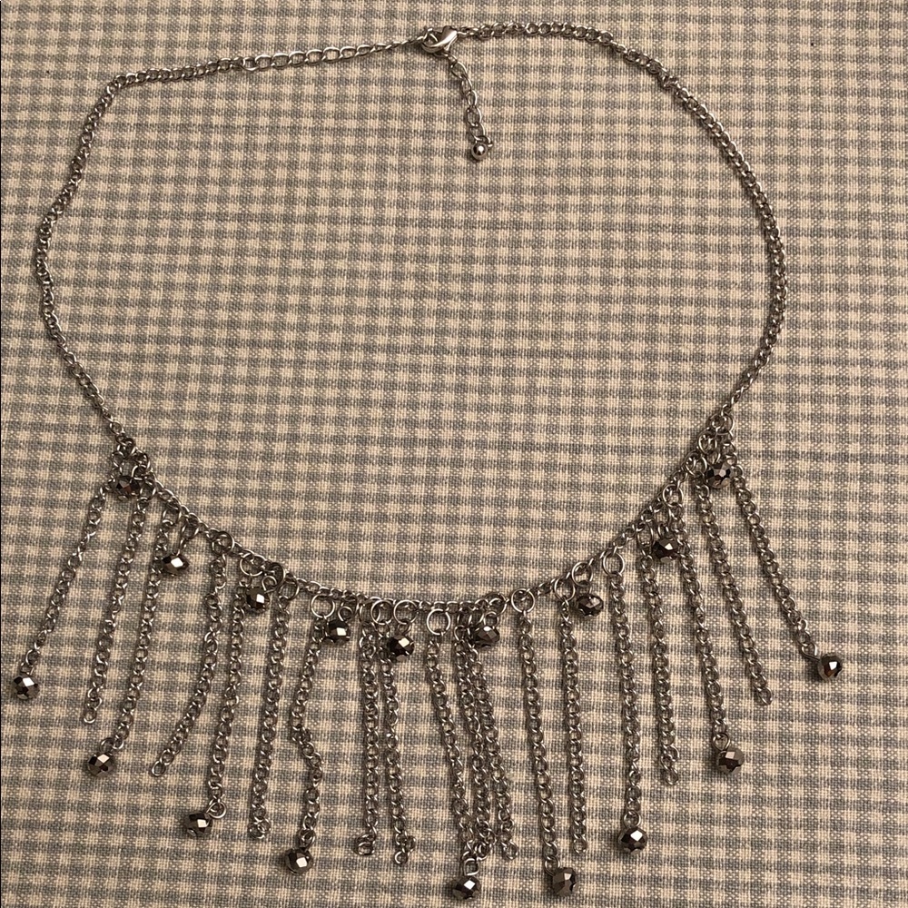 Silver Toned Necklace with dark effervescent beads - #937